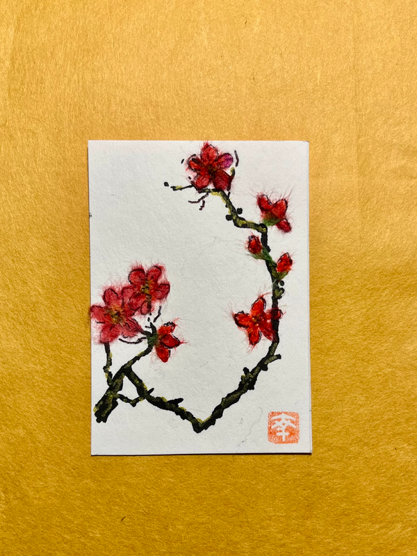 Spring plum tree - Japanese Washi art aceo art card