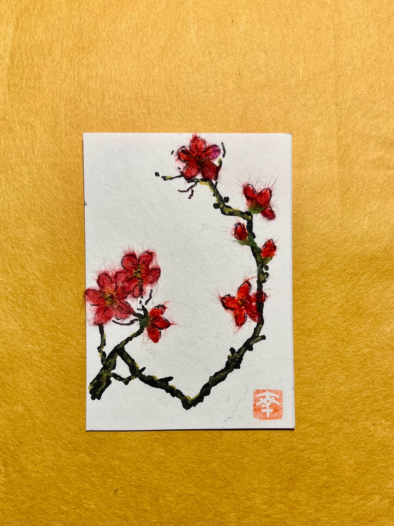 Spring plum tree - Japanese Washi art aceo art card