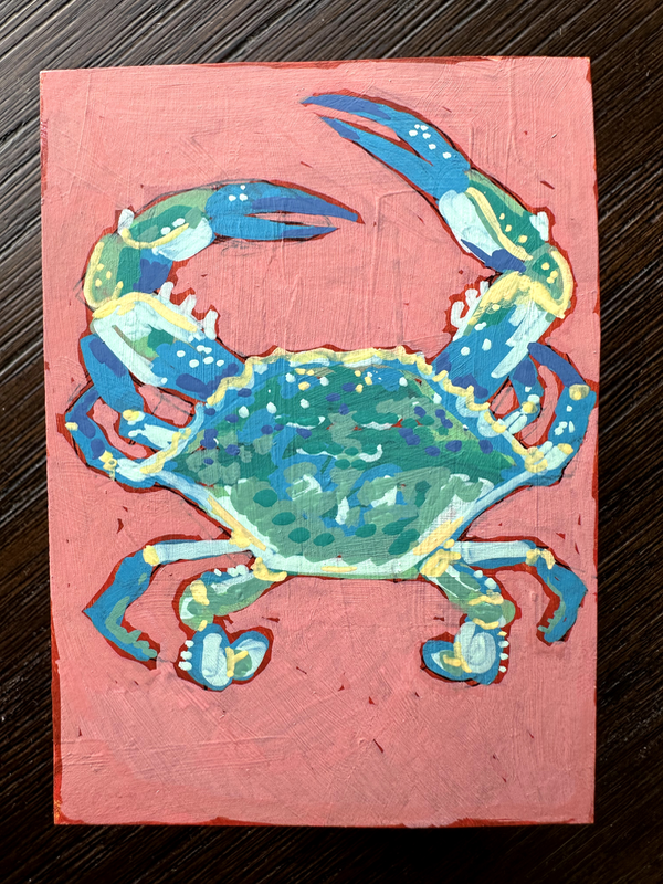 Blue Green Crab aceo art card