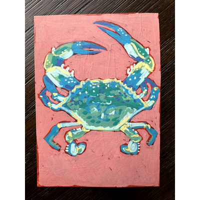 Blue Green Crab aceo art card thumbnail 1