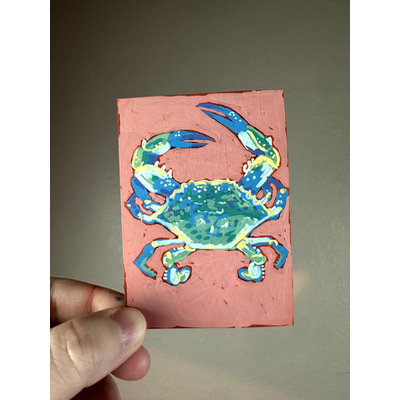 Blue Green Crab aceo art card thumbnail 2