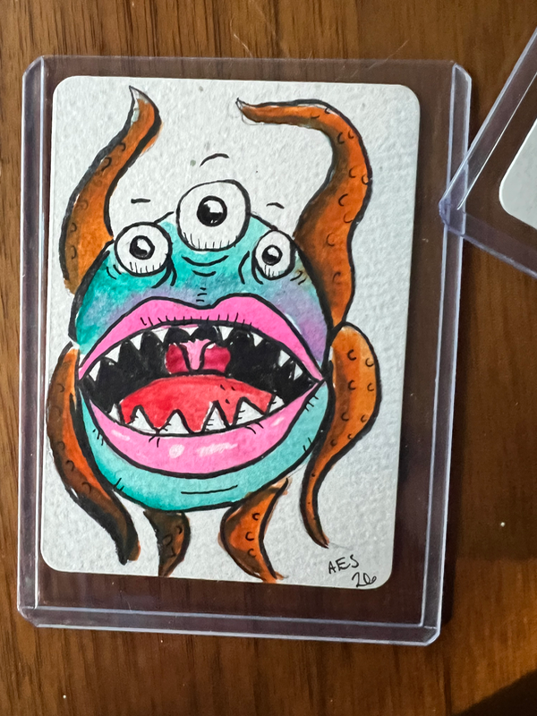 Blue and Orange Monster aceo art card