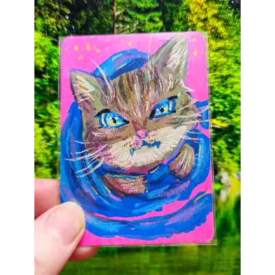 Spicy Purrito aceo art card thumbnail 1