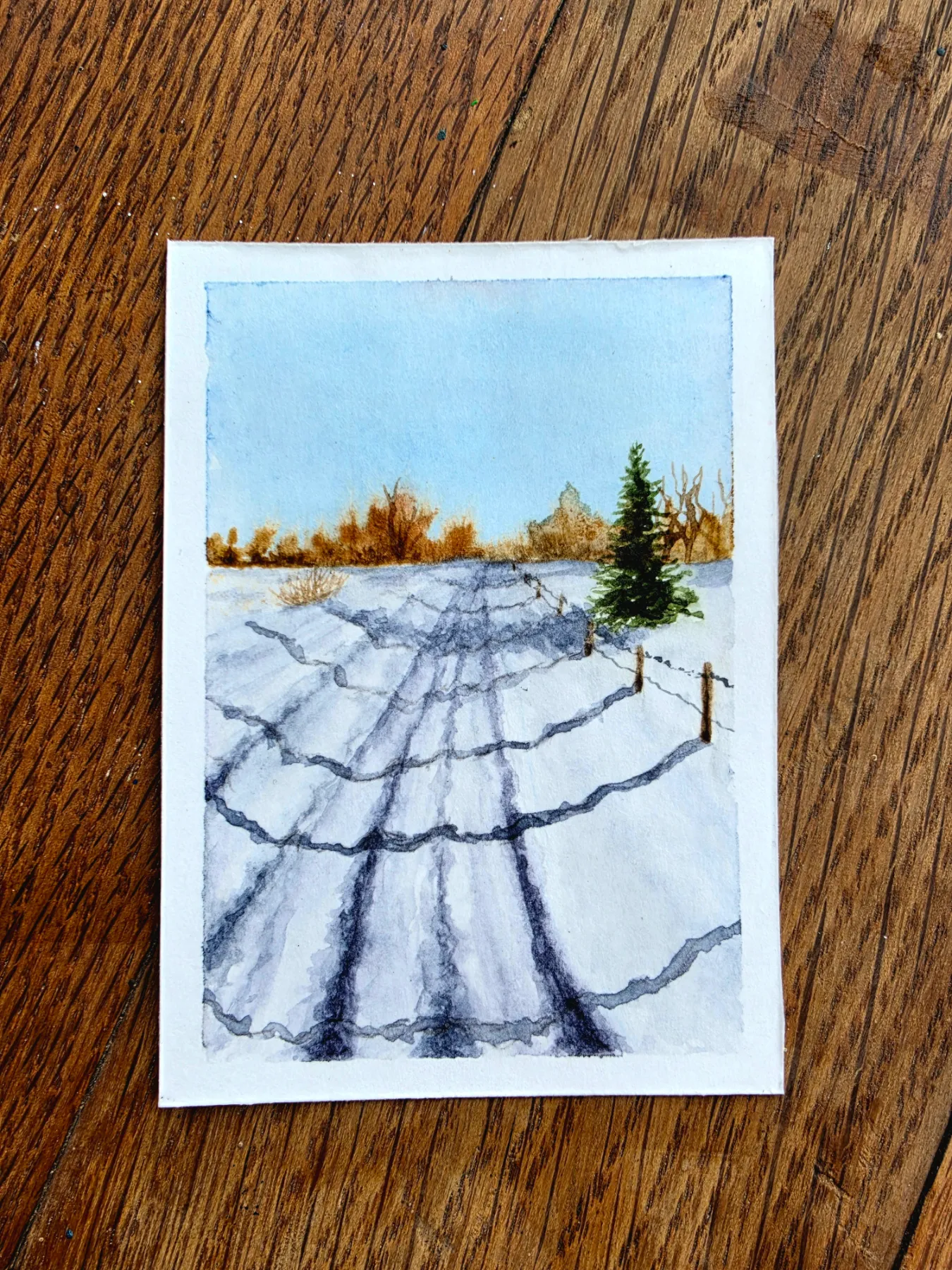 Snowy road aceo art card