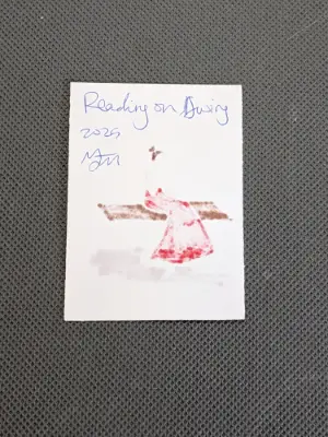 Girl in Red - Reading on Swing aceo art card thumbnail 2