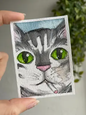 Need a Break - Cat With a Cigarette aceo art card thumbnail 1