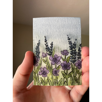 Purple Flower Meadow Watercolor aceo art card thumbnail 2