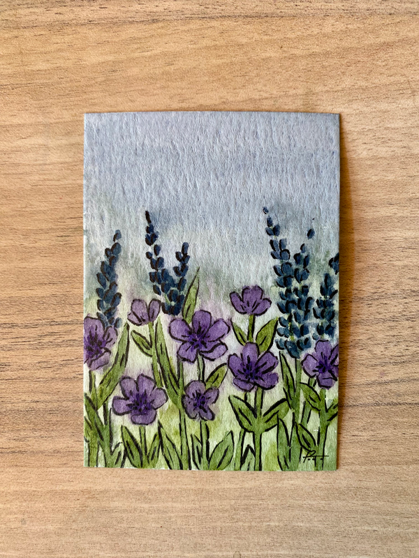Purple Flower Meadow Watercolor aceo art card