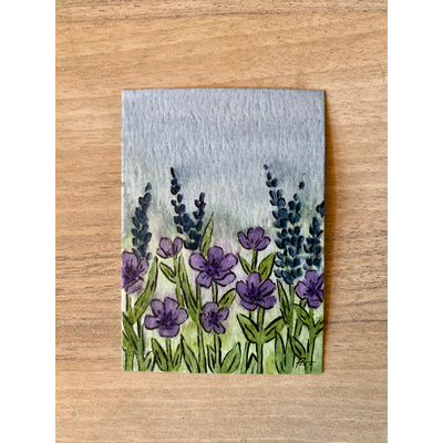 Purple Flower Meadow Watercolor aceo art card thumbnail 1
