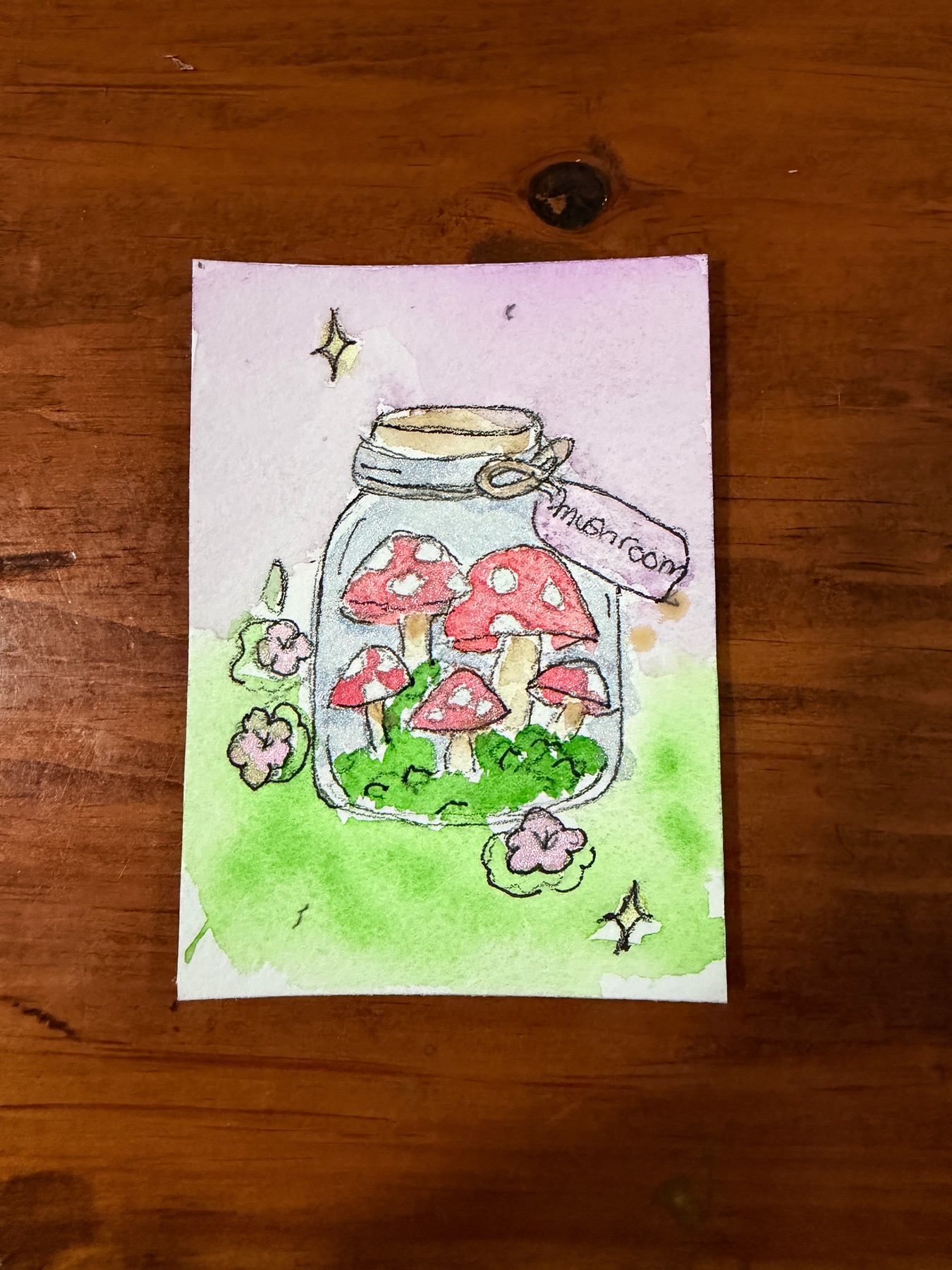 Jar of Mushrooms – Original Watercolor ACEO Miniature Painting | Whimsical Forest Mushroom Art aceo art card