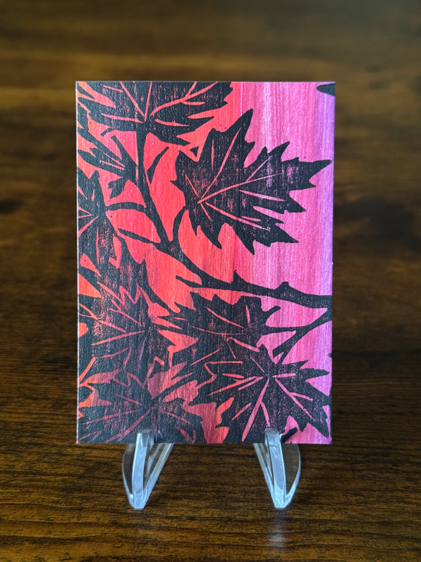 Maple Summer Silhouette - Hand-Carved Block Print aceo art card