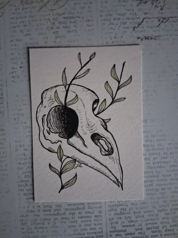 Raven Skull aceo art card