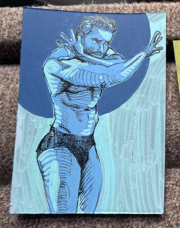 Blue Figure aceo art card