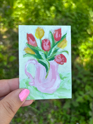 “Time Off” Vase With Flowers (Tulips) aceo art card thumbnail 1