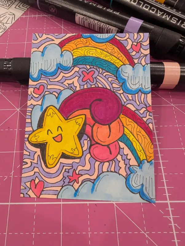 rainbow shooting star aceo art card