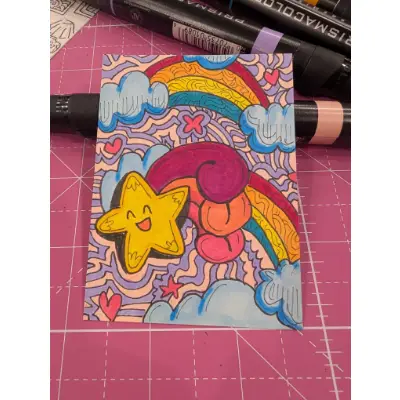 rainbow shooting star aceo art card thumbnail 1