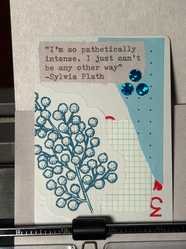 Quote Card #243 by Mazerzine Sylvia Plath blue berries aceo art card