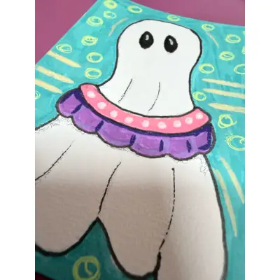 Pool Ghost Whimsical Art aceo art card thumbnail 2