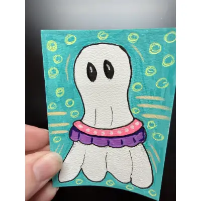 Pool Ghost Whimsical Art aceo art card thumbnail 1