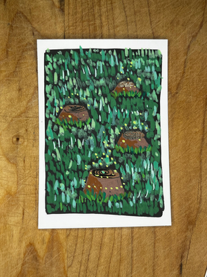 Stumps with Fireflies aceo art card thumbnail 2