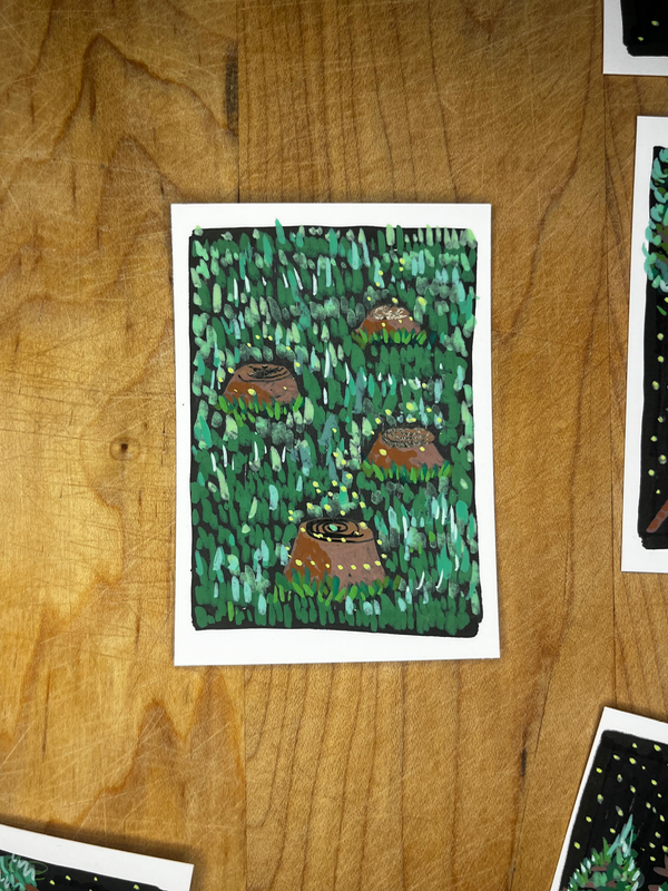 Stumps with Fireflies aceo art card