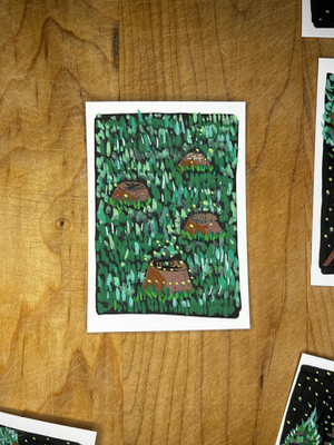 Stumps with Fireflies aceo art card thumbnail 1