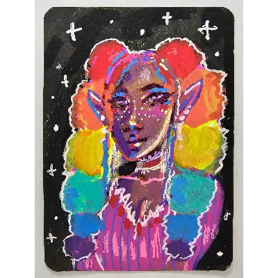Rainbow Puffs aceo art card thumbnail 3