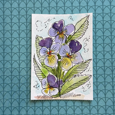 Pansy aceo art card thumbnail 1