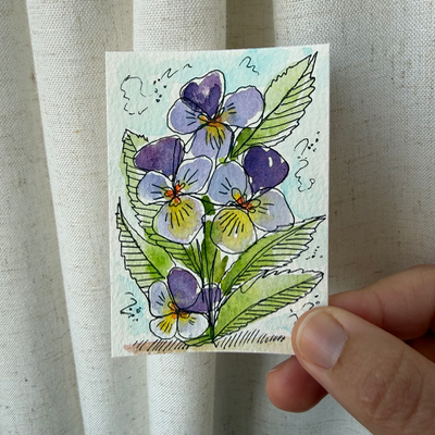 Pansy aceo art card thumbnail 2