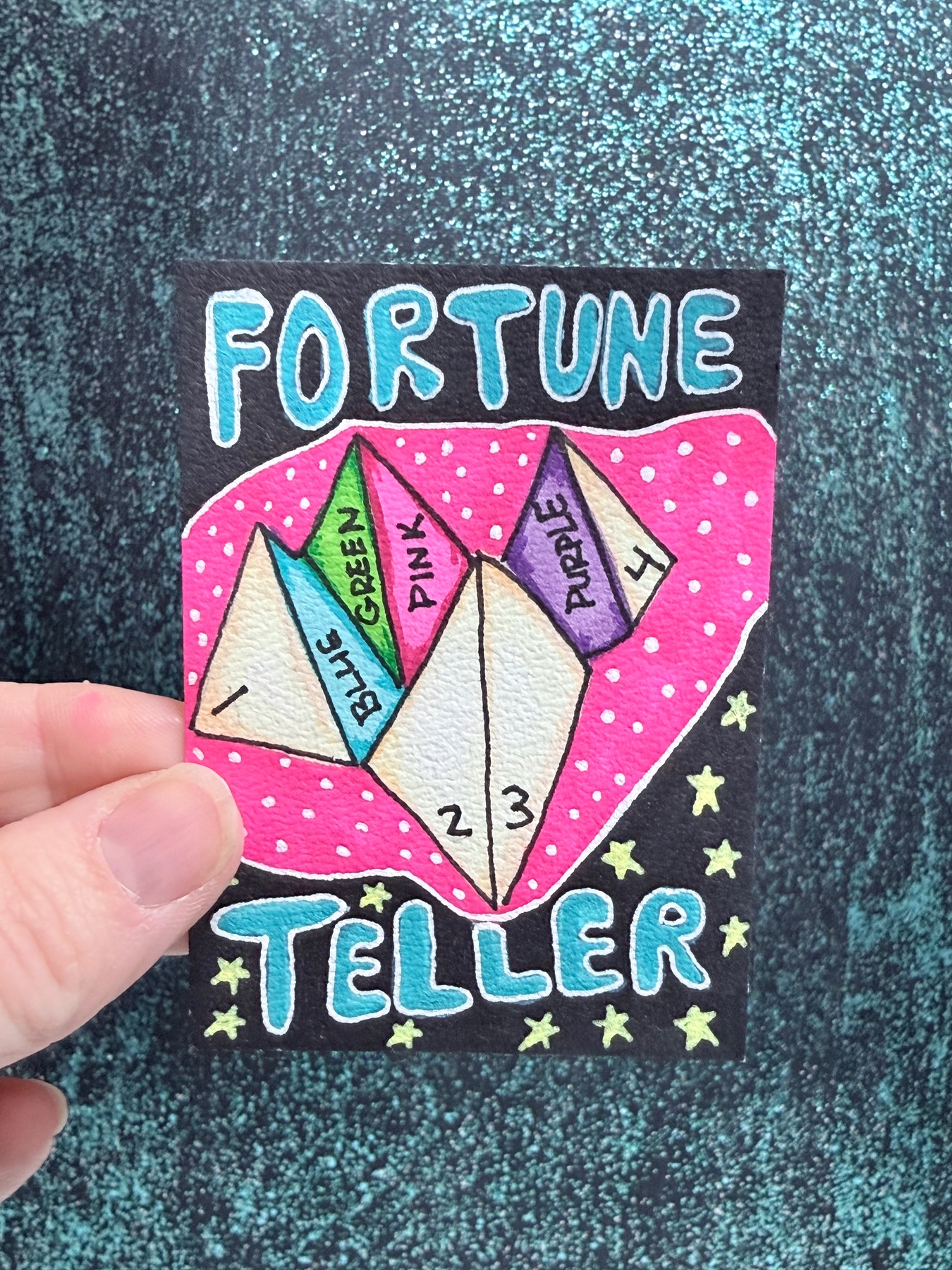 ACEO Original Vintage Nostalgia 90s Fortune Teller Game Elizabeth Durant bright aceo art card