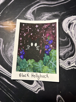 Spooky Baby: Black Hollyhock aceo art card thumbnail 1