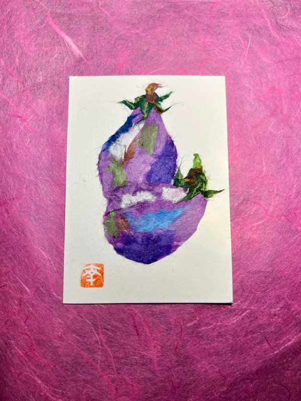 Eggplants - Japanese Washi art aceo art card