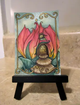 Tulip Bloom Fairy Cottage aceo art card thumbnail 2