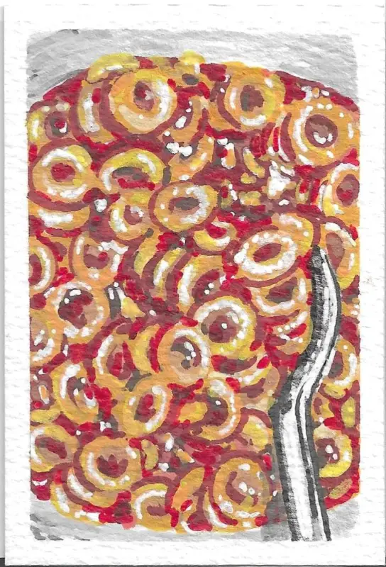 UH OH Spaghettios aceo art card
