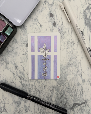 Clary sage | wildflower floral botanical with a metallic watercolor background aceo art card thumbnail 1