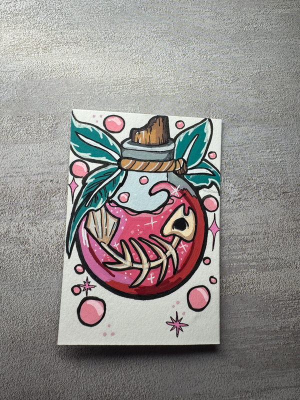Pink glitter fantasy fish potion aceo art card