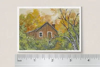 Autumn Cabin aceo art card thumbnail 1