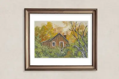 Autumn Cabin aceo art card thumbnail 2