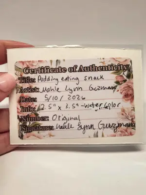 Original ACEO - Pudding eating snack - 2.5 x 3.5 Watercolor aceo art card thumbnail 2