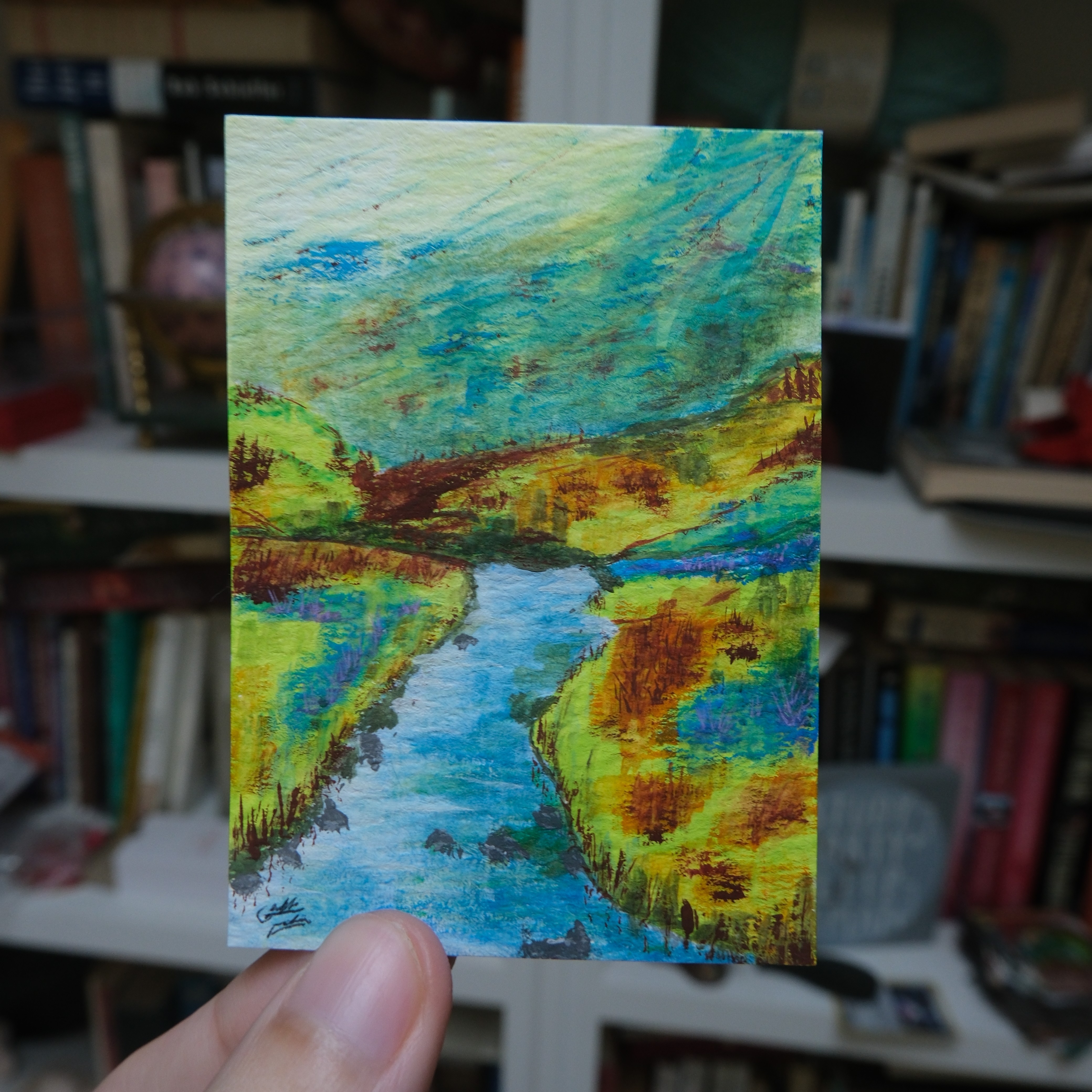 Vibrant Valley River aceo art card thumbnail 2