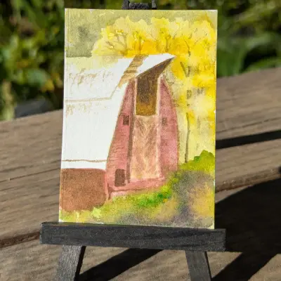 Country Barn in Fall aceo art card thumbnail 2