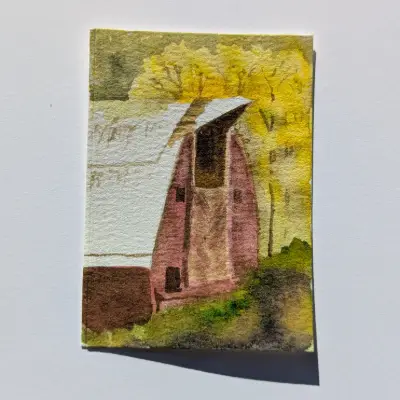 Country Barn in Fall aceo art card thumbnail 4