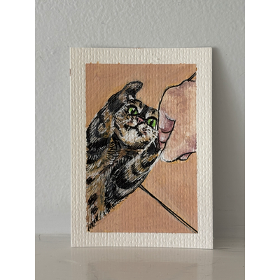 ACEO original, Mochi vs. String 2 aceo art card thumbnail 2