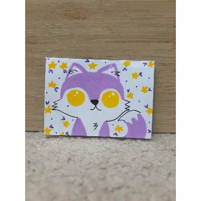 Lavender Fox with Yellow Daisies aceo art card thumbnail 2