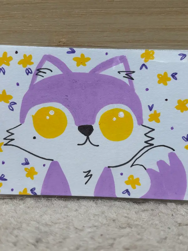 Lavender Fox with Yellow Daisies aceo art card