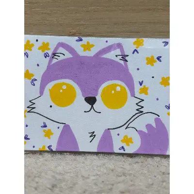 Lavender Fox with Yellow Daisies aceo art card thumbnail 1