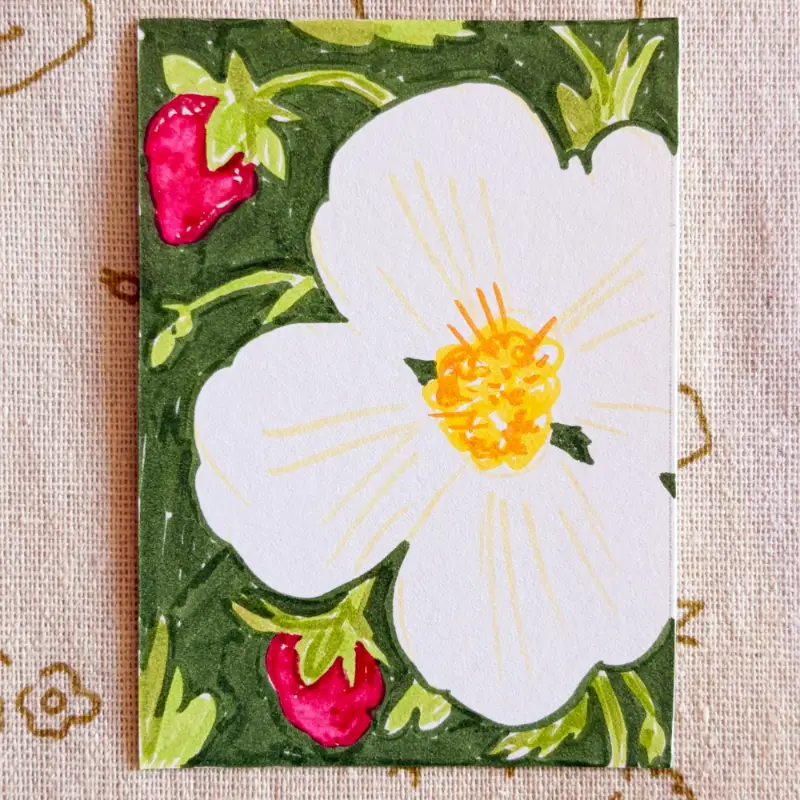 Strawberry plant 1/4 aceo art card