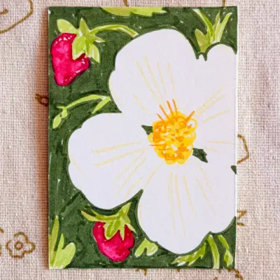 Strawberry plant 1/4 aceo art card thumbnail 1