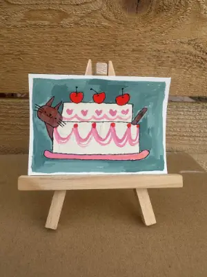 Cake Cat aceo art card thumbnail 1