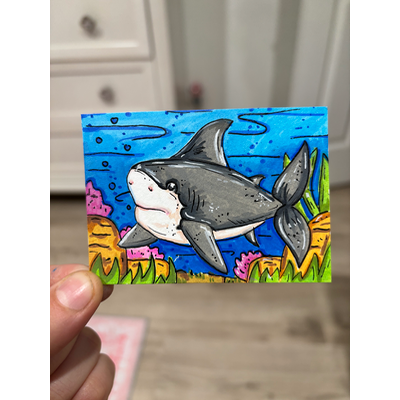 Shark Week aceo art card thumbnail 3